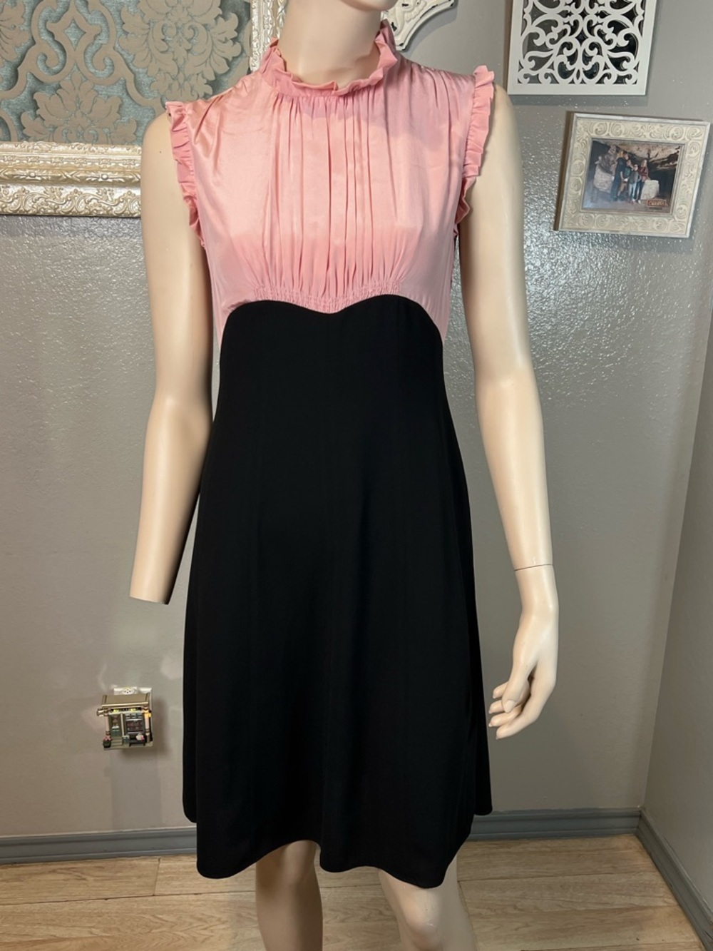 1930’s Vintage Style Pink and Black A-Line Dress